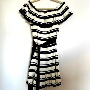 Halston Heritage striped off-the-shoulder cocktail dress